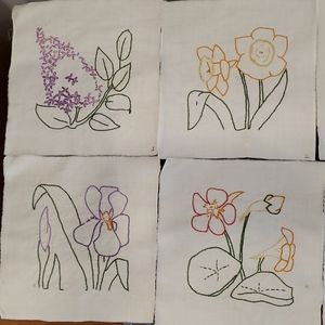 25 vintage flower embroidered quilt blocks